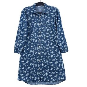 Given Kale Shirt Dress Womens M Cotton Polyester Blue Floral